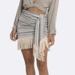 NWT Just Bee Queen Charlie Fringe Skirt Wrap Resort Wear Vacation JBQ Luxe Small